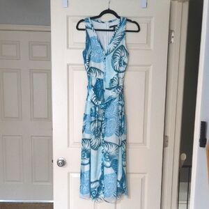 White House Black Market Blue Midi Sundress with V-neck and Sleeveless Design